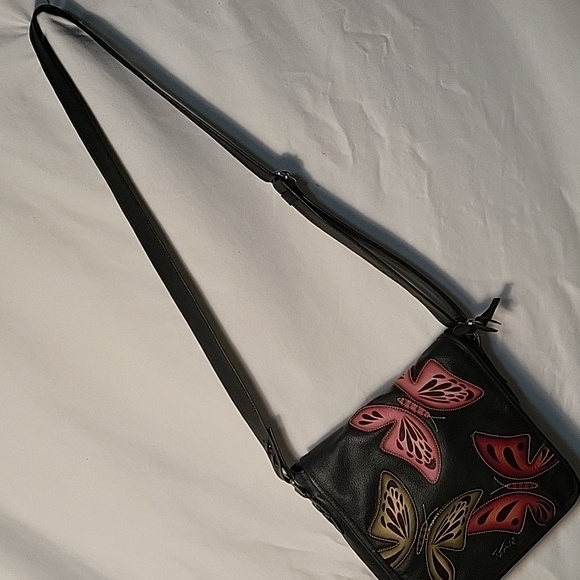 Zamex Black Leather Crossbody W/Butterfly Design - Picture 2 of 8